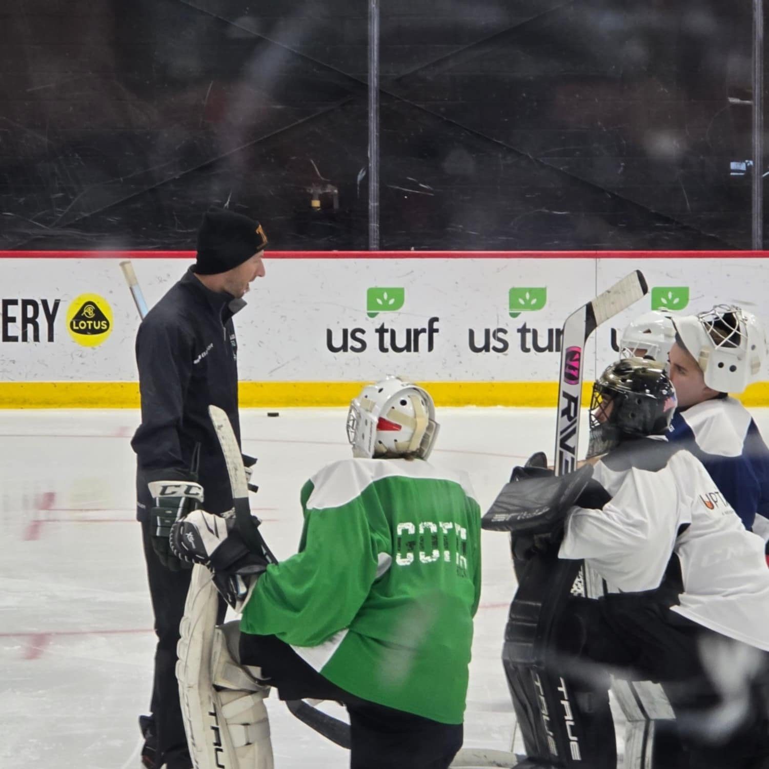 Montana Tech Head Coach, Rathgeber during the goalie session in Las Vegas